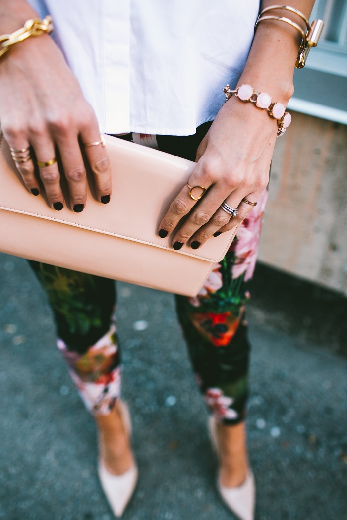 nude clutch & florals | www.LittleJStyle.com