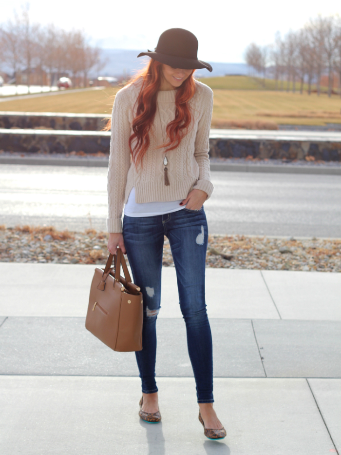 casual sweater style with leopard flats