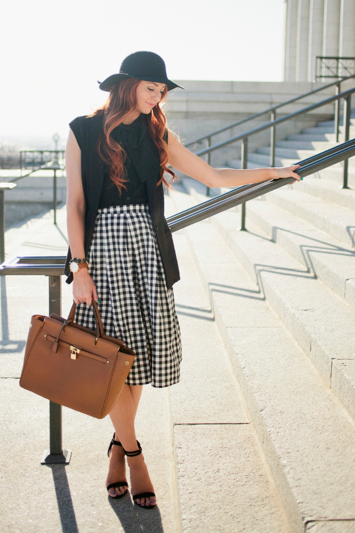 checkered midi skirt