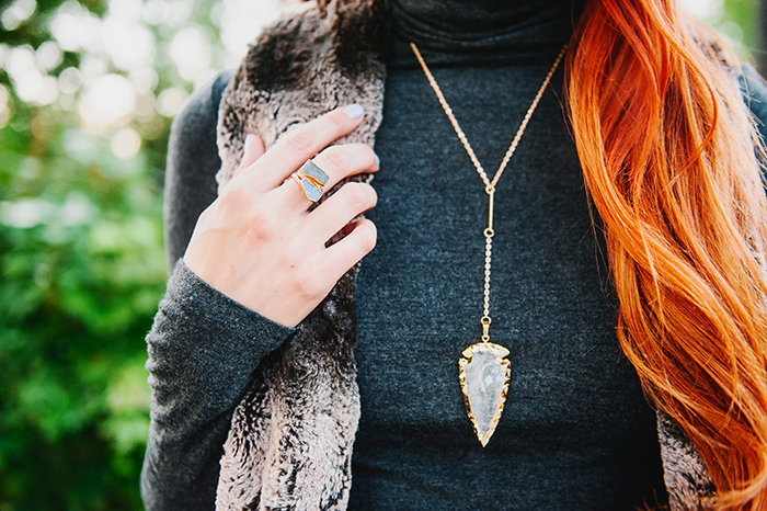 fur vest & Charity Chains stone jewelry