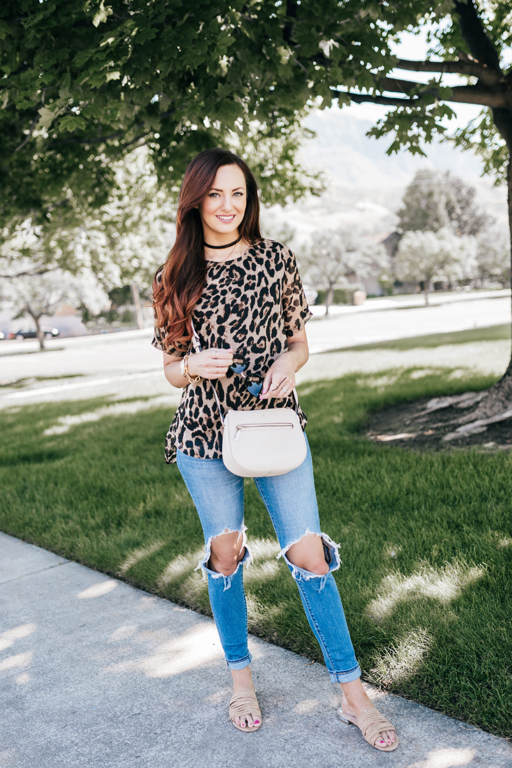 Leopard top casual outfit with LipSense | Little J Style